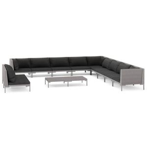 vidaXL 12 Piece Garden Lounge Set with Cushions Poly Rattan Dark Grey
