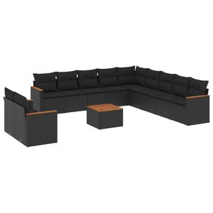 vidaXL 12 Piece Garden Sofa Set with Cushions Black Poly Rattan