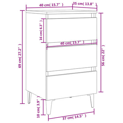 vidaXL Bed Cabinet with Metal Legs Smoked Oak 40x35x69 cm