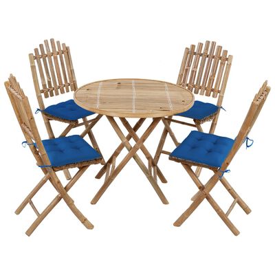 vidaXL 5 Piece Folding Outdoor Dining Set with Cushions Bamboo