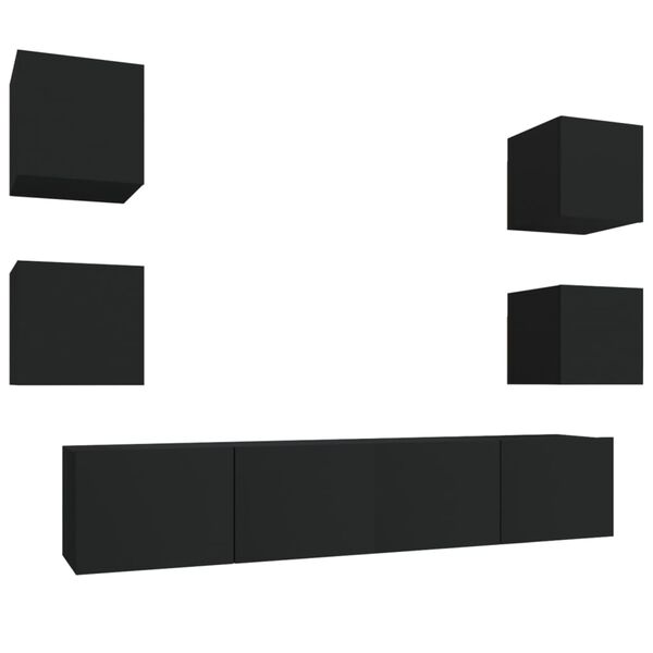 vidaXL 6 Piece TV Cabinet Set Black Engineered Wood