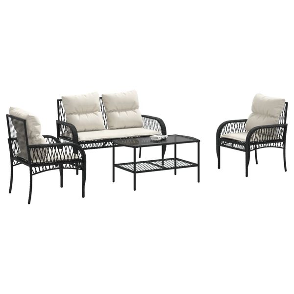 vidaXL 4 Piece Garden Sofa Set with Cushions Black Poly Rattan