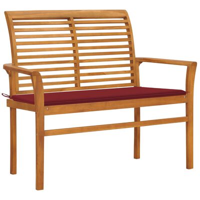 vidaXL Garden Bench with Wine Red Cushion 112 cm Solid Teak Wood