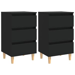 vidaXL Bed Cabinets with Solid Wood Legs 2 pcs Black 40x35x69 cm