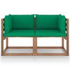 vidaXL Garden 2-Seater Pallet Sofa with Green Cushions Pinewood