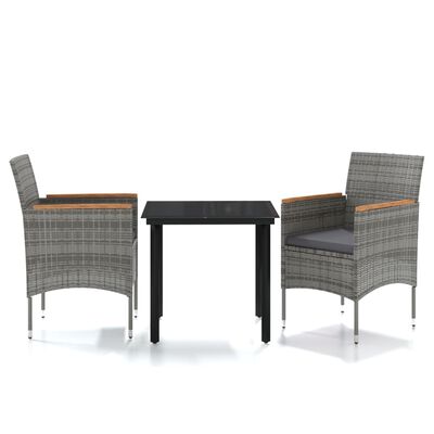vidaXL 3 Piece Outdoor Dining Set with Cushions Grey and Black