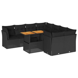 vidaXL Garden Sofa Set | Black | PE rattan | Large | Removable Covers | Modern