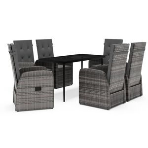 vidaXL Garden Dining Set | Grey | PE rattan, powder-coated steel, glass