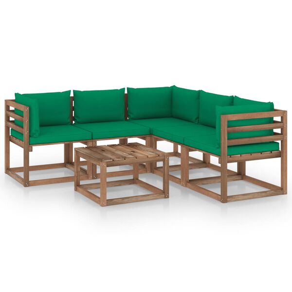 vidaXL 6 Piece Garden Lounge Set Green Cushion Impregnated Pinewood