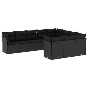 vidaXL 10 Piece Garden Sofa Set with Cushions Black Poly Rattan