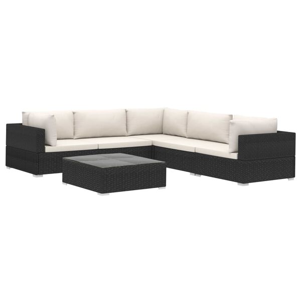 vidaXL 6 Piece Garden Lounge Set with Cushions Poly Rattan Black
