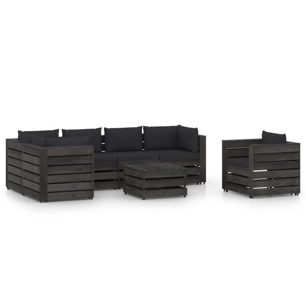 vidaXL 7 Piece Garden Lounge Set with Cushions Grey Impregnated Wood