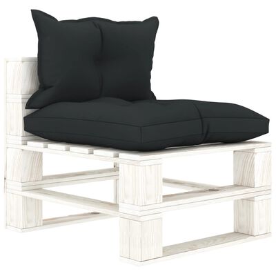 vidaXL Garden Pallet Middle Sofa with Anthracite Cushions Wood