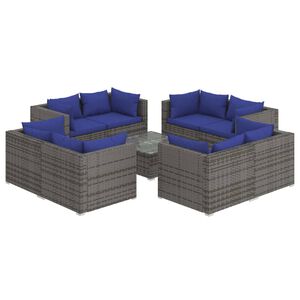 vidaXL 9 Piece Garden Lounge Set with Cushions Poly Rattan Grey
