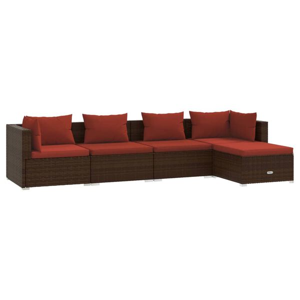 vidaXL 5 Piece Garden Lounge Set with Cushions Poly Rattan Brown