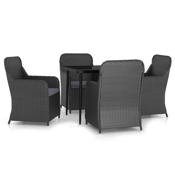 vidaXL 5 Piece Garden Dining Set with Cushions Black