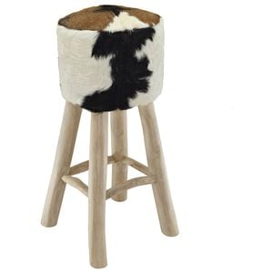 vidaXL Bar Stool Goatskin Leather and Solid Teak Wood