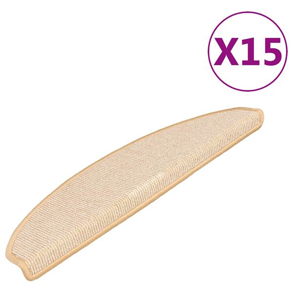vidaXL Stair Mats 15 pcs 65x21x4 cm Cream Half Round Large