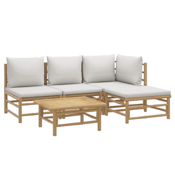 vidaXL 5 Piece Garden Lounge Set with Light Grey Cushions Bamboo