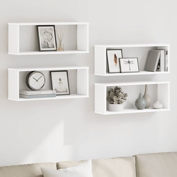 vidaXL Wall Cube Shelf 4 pcs White 60x15x23 cm Engineered Wood
