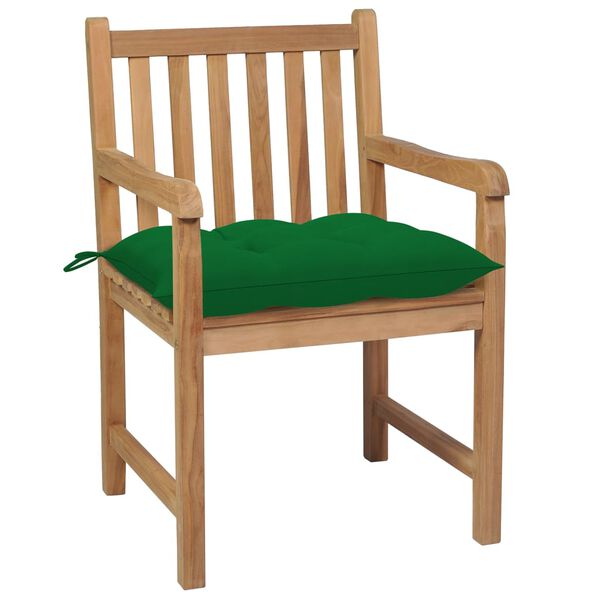 vidaXL Garden Chairs 4 pcs with Green Cushions Solid Teak Wood