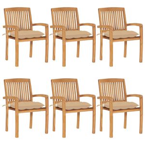 vidaXL Stacking Garden Chairs with Cushions 6 pcs Solid Teak Wood