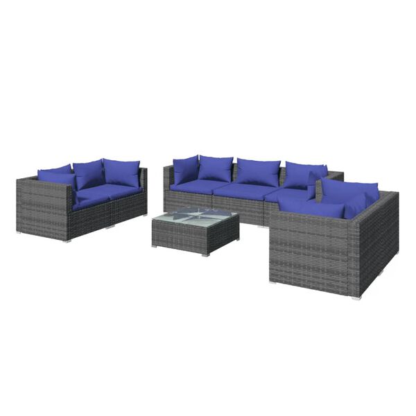 vidaXL 8 Piece Garden Lounge Set with Cushions Poly Rattan Grey
