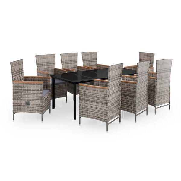 vidaXL 9 Piece Garden Dining Set with Cushions Grey