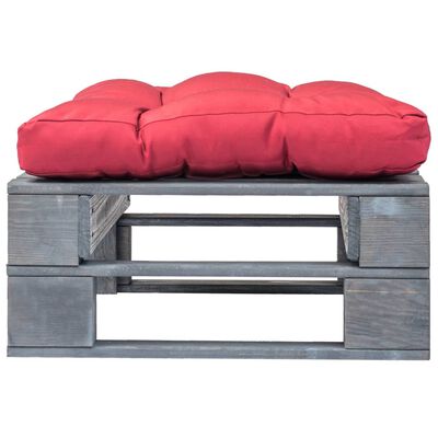 vidaXL Garden Pallet Ottoman with Red Cushion Grey Wood