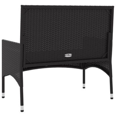vidaXL 2-Seater Garden Bench with Cushions Black Poly Rattan