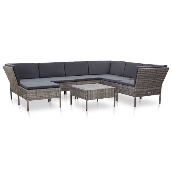 vidaXL 8 Piece Garden Lounge Set with Cushions Poly Rattan Grey