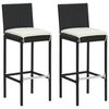 vidaXL Garden Bar Stools with Cushions 2 pcs Black Poly Rattan