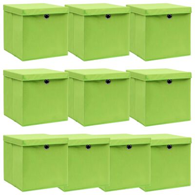 vidaXL Storage Boxes with Lids 10 pcs Green 32x32x32 cm Fabric
