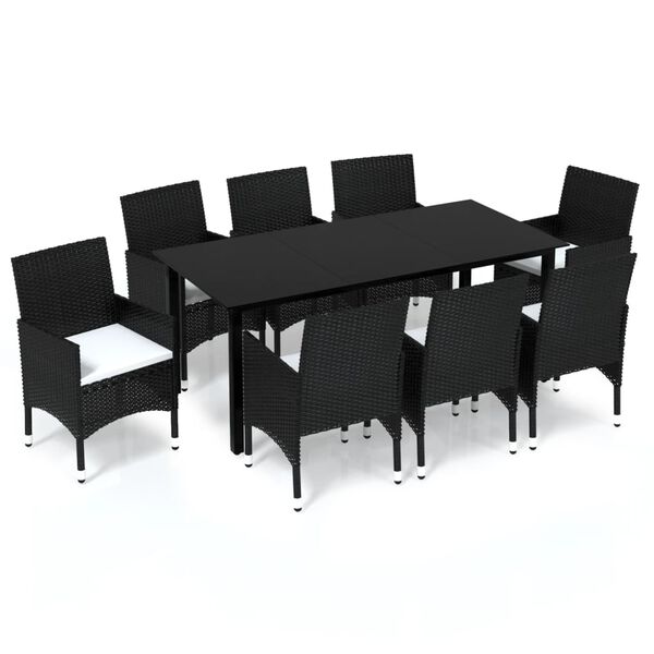 vidaXL 9 Piece Garden Dining Set with Cushions Poly Rattan Black