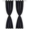 2 pcs Black Blackout Curtains with Metal Rings 135 x 245 cm