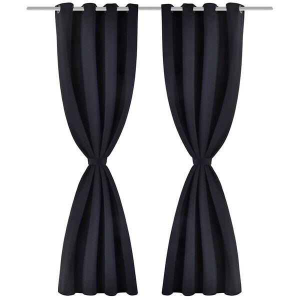 2 pcs Black Blackout Curtains with Metal Rings 135 x 245 cm
