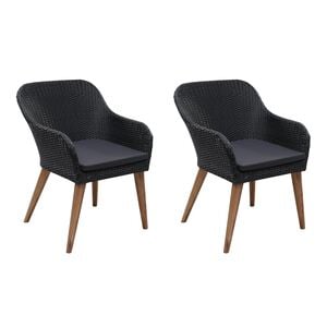 vidaXL Outdoor Chairs with Cushions 2 pcs Poly Rattan Black
