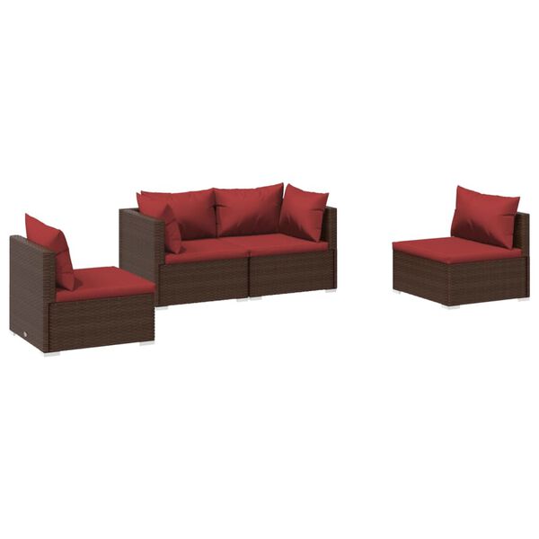 vidaXL 4 Piece Garden Lounge Set with Cushions Poly Rattan Brown