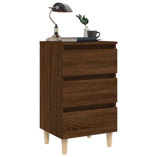 vidaXL Bed Cabinet with Solid Wood Legs Brown Oak 40x35x69 cm