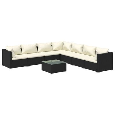 vidaXL 8 Piece Garden Lounge Set with Cushions Poly Rattan Black