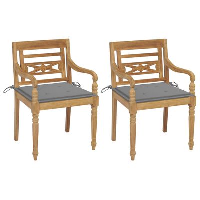 vidaXL Batavia Chairs 2 pcs with Grey Cushions Solid Teak Wood