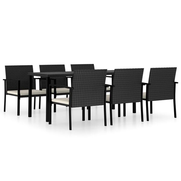 vidaXL 7 Piece Garden Dining Set Poly Rattan Black