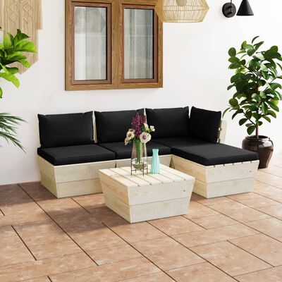 vidaXL 5 Piece Garden Pallet Lounge Set with Cushions Spruce Wood