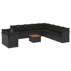 vidaXL Garden Sofa Set | Black | PE Rattan, Steel, Solid Acacia Wood, Polyester