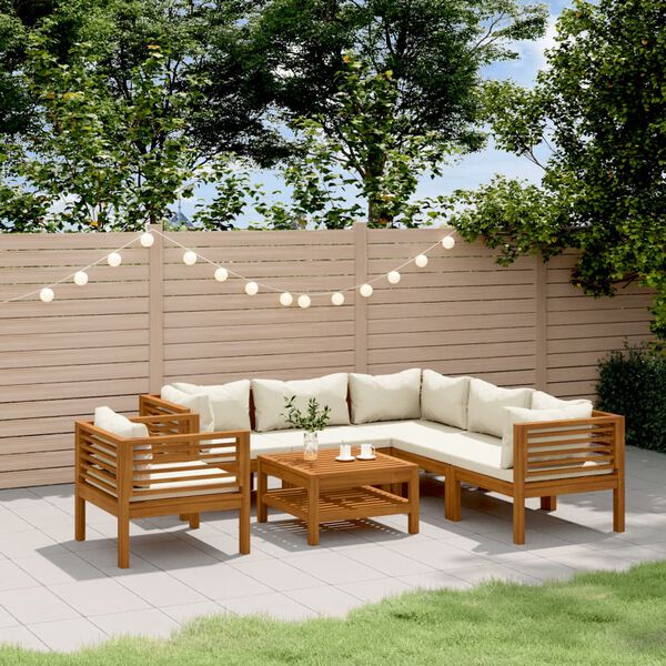 vidaXL 7 Piece Garden Lounge Set with Cream Cushion Solid Acacia Wood