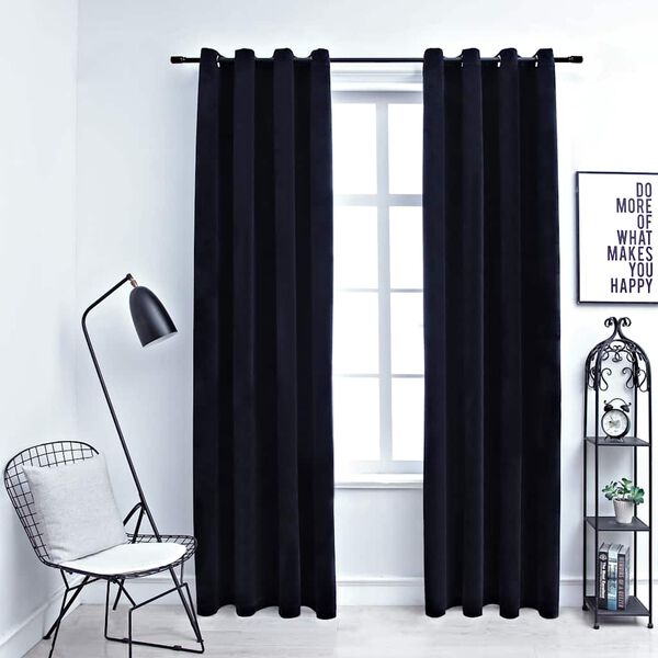 vidaXL Blackout Curtains with Rings 2 pcs Velvet Black 140x245 cm