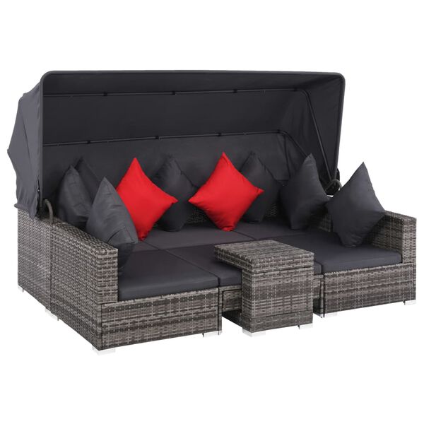 vidaXL 7 Piece Garden Lounge Set with Cushions Poly Rattan Grey