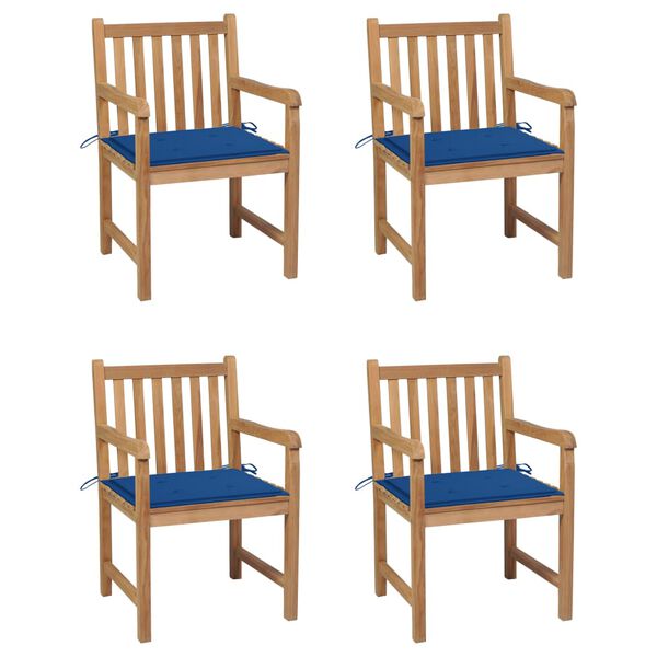 vidaXL Garden Chairs 4 pcs with Royal Blue Cushions Solid Teak Wood