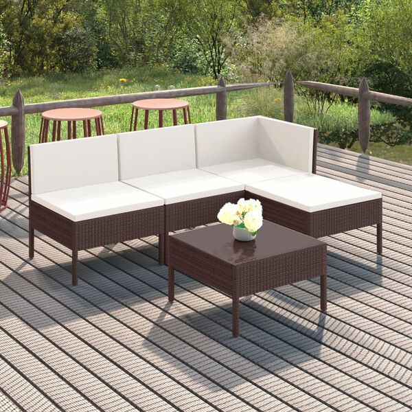 vidaXL 5 Piece Garden Lounge Set with Cushions Poly Rattan Brown