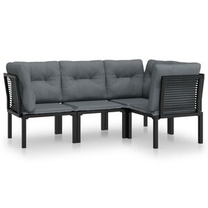 vidaXL 4 Piece Garden Lounge Set Black and Grey Poly Rattan